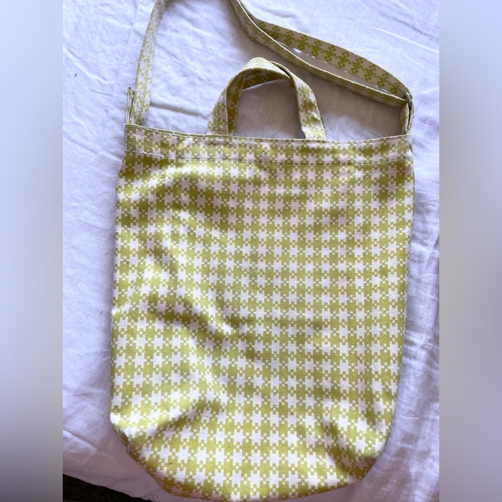 Baggu Chartreuse Pixel Gingham Duck Bag Canvas  Tote